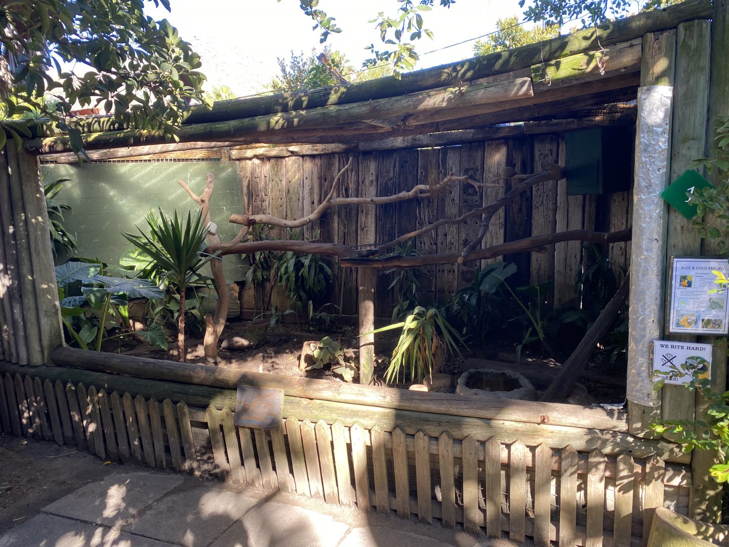 Blue and golden macaw enclosure