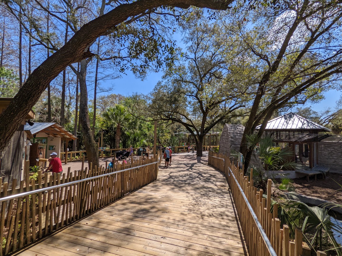 Boardwalk between black bear and owls/flamingo