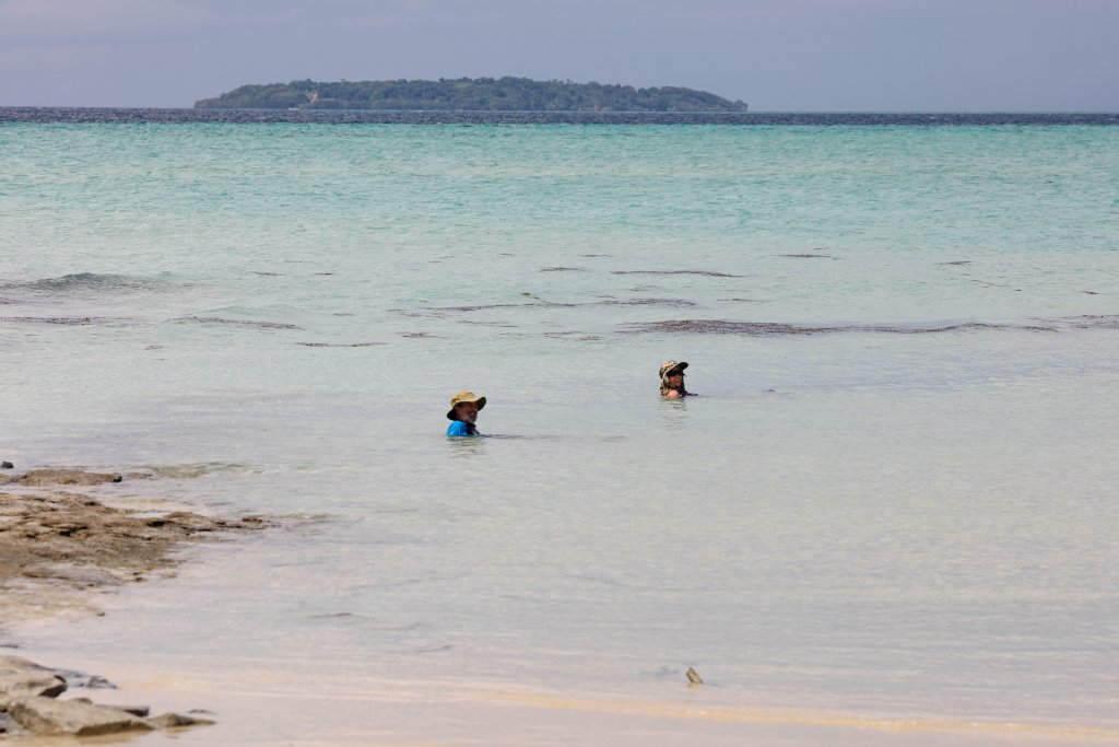 Bob & Karyl cooling off. Ugar Island in background.