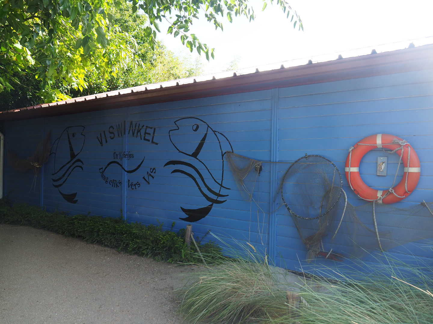 Boulders Beach African penguin exhibit - Fisheries theming on wall, 2019-08-11