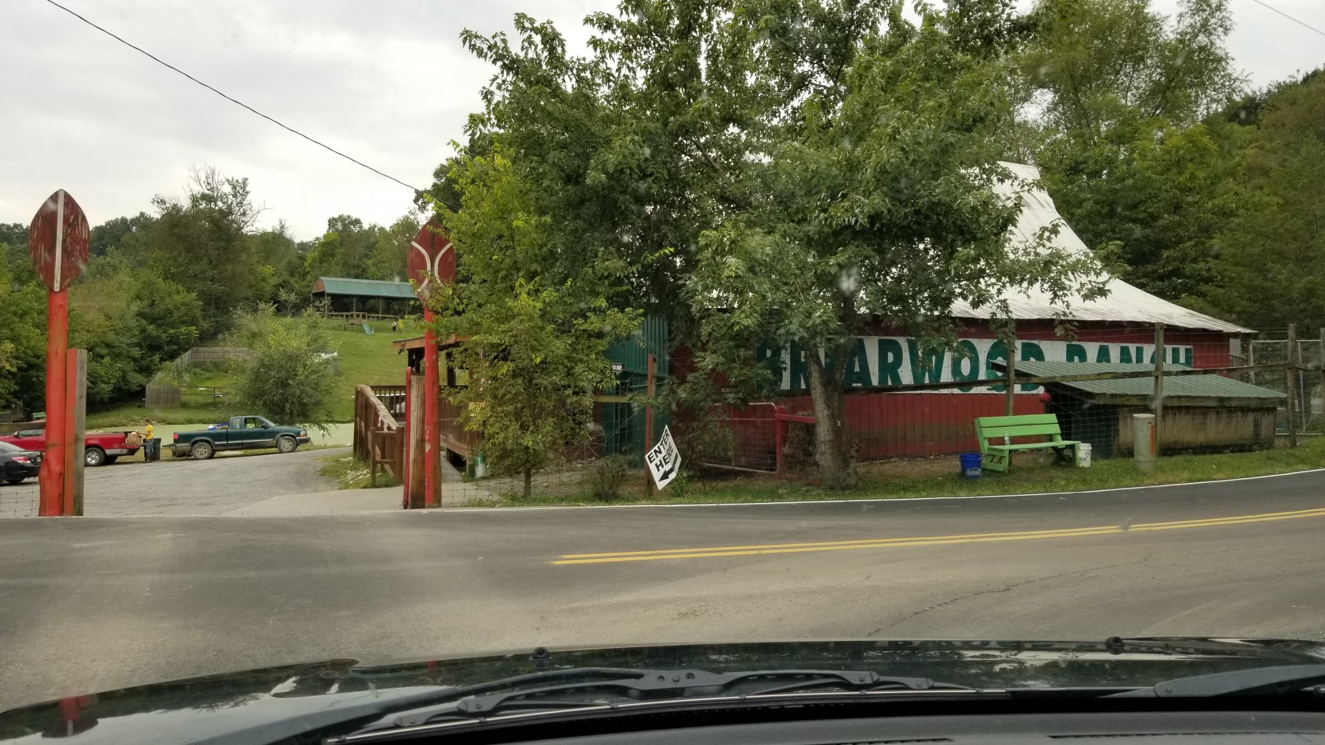 Briarwood Ranch SP - Exiting; view of right side of road/building