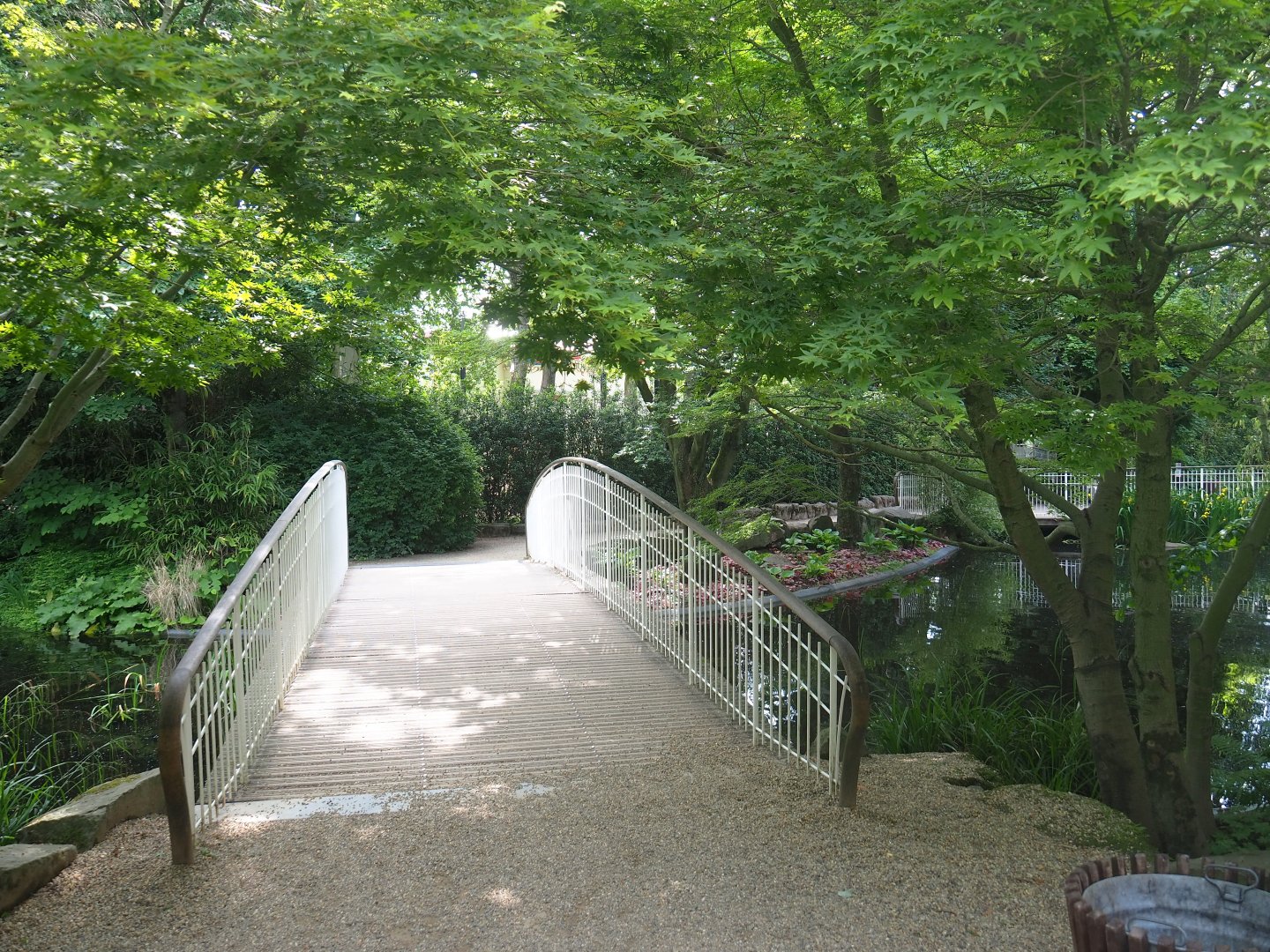 Bridge over former cormorant pond to Asian elephant viewing area, 2022-05-26