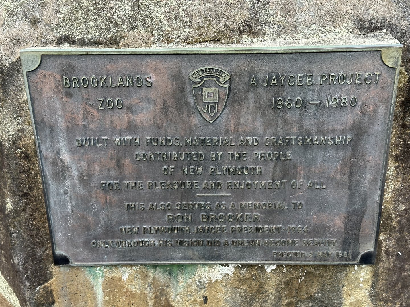 Brooklands Zoo Opening Plaque