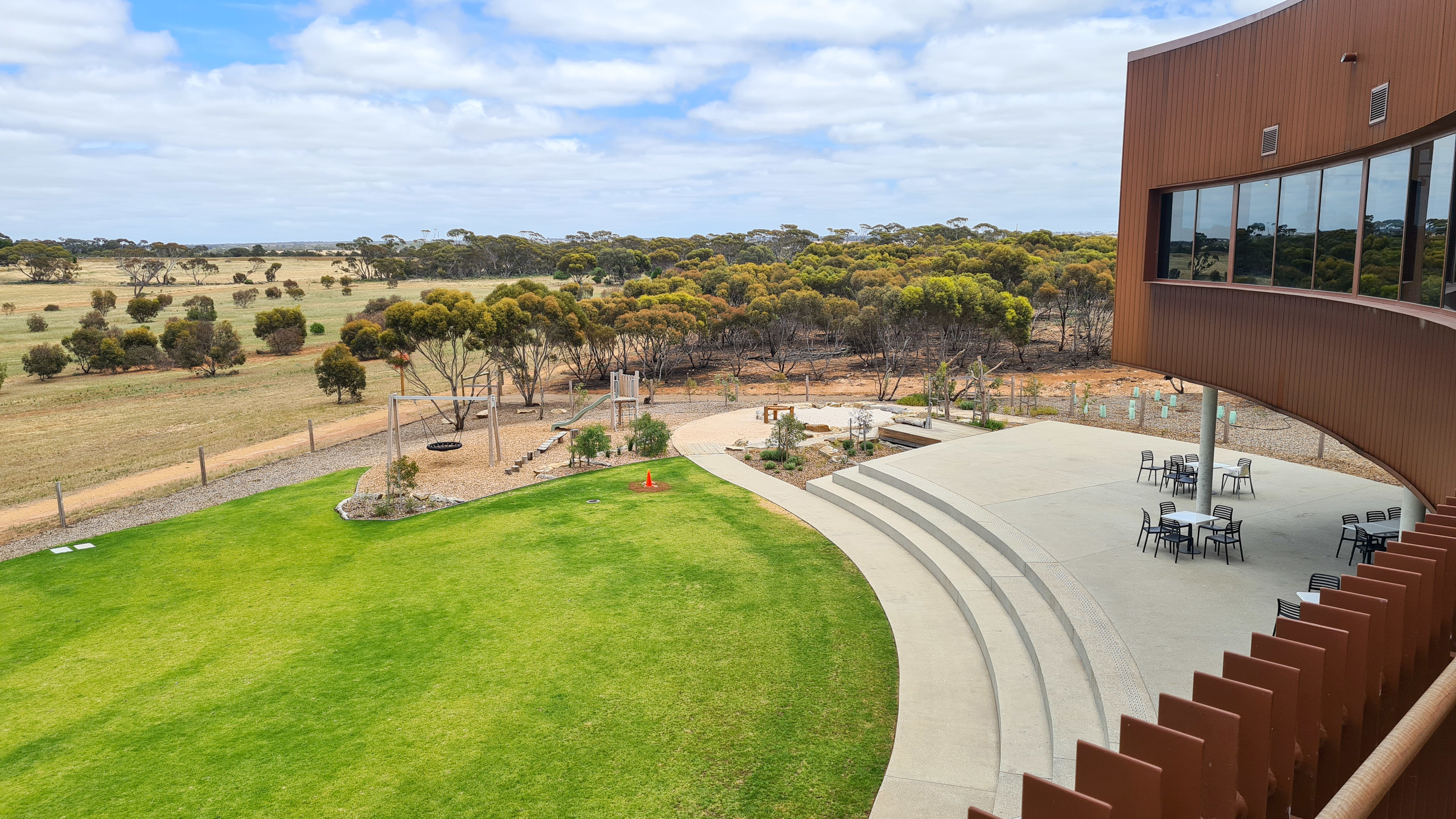 Cafe outdoor seating and playground