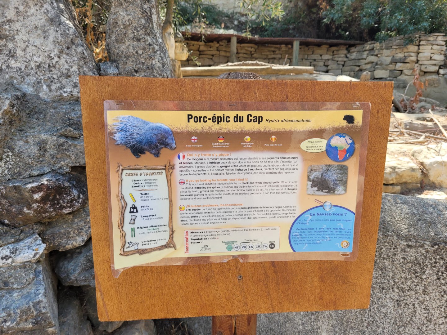 Cape porcupine sign -Réserve Africaine de Sigean (2022)