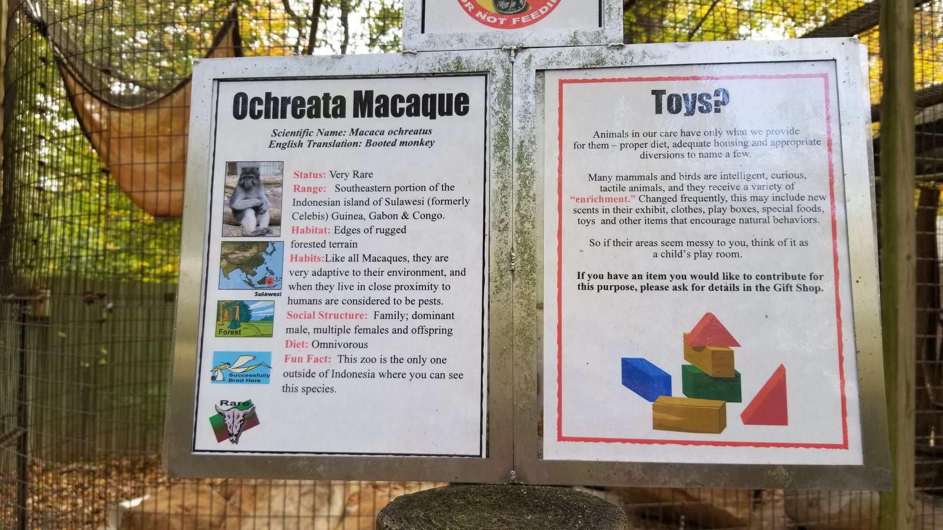 Catoctin Wildlife Preserve - Booted Macaque sign