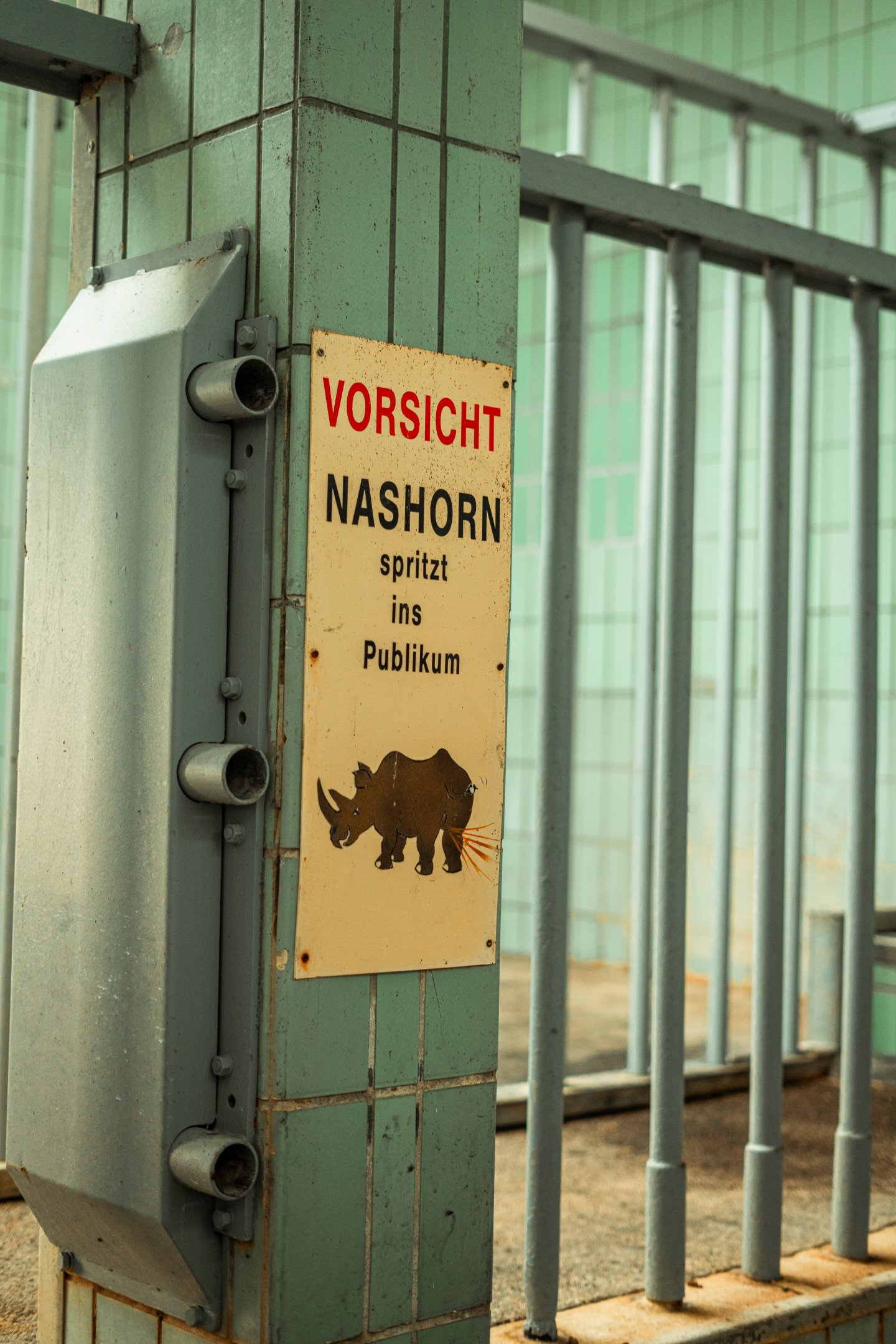 "Caution Rhinoceros splashes into the audience"