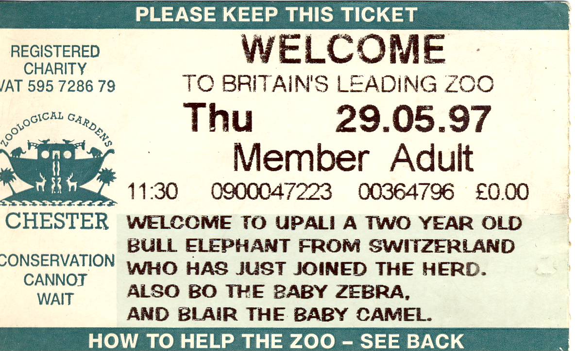 Chester Zoo member's admission ticket 1997