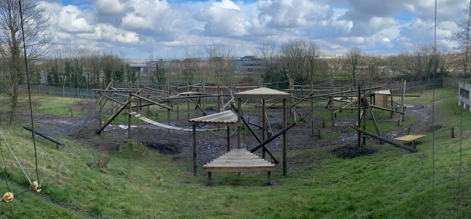 Chimp enclosure new structures, panoramic, Dudley, UK