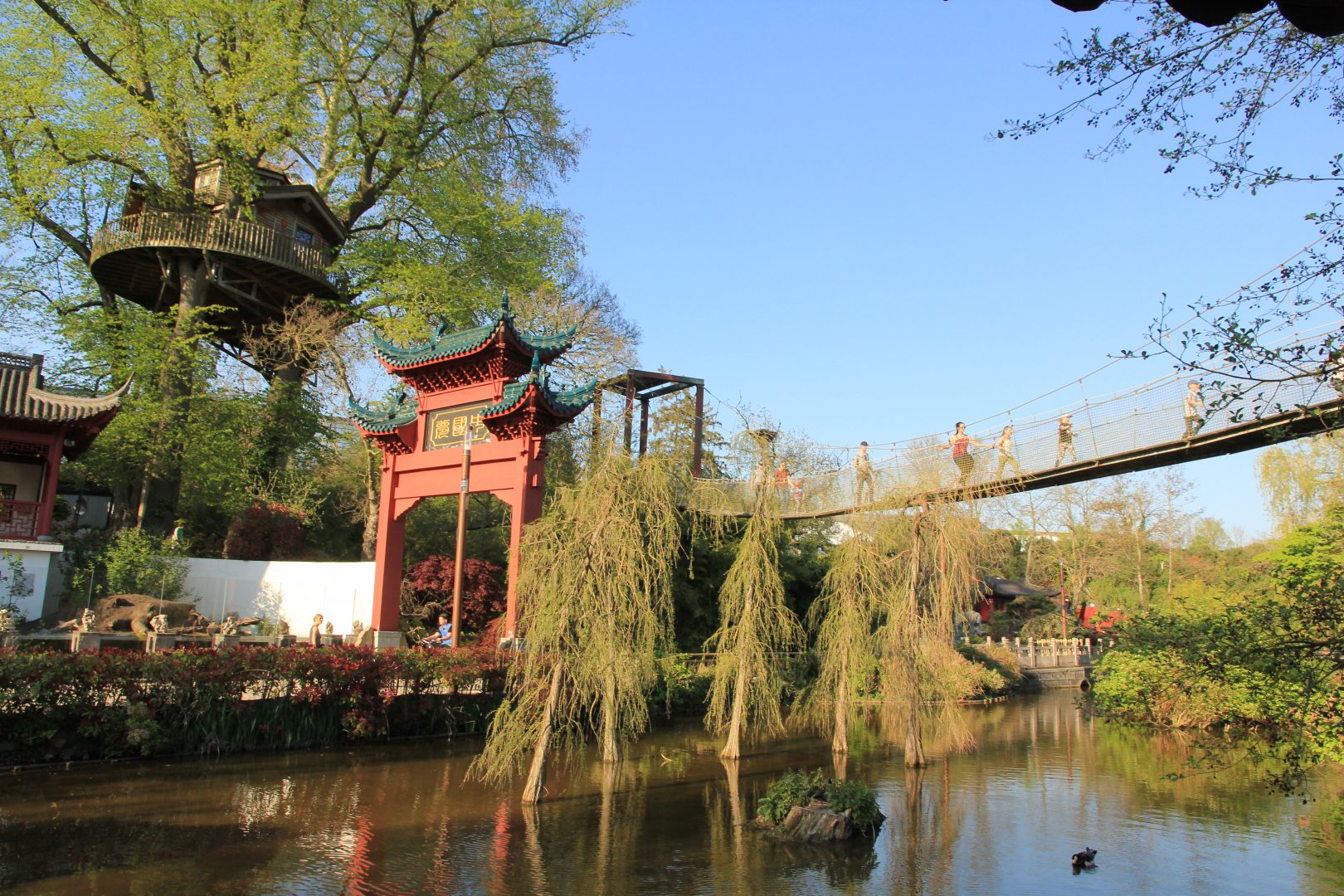 Chinese garden, giant otter enclosure and walking bridge  (April 2019)