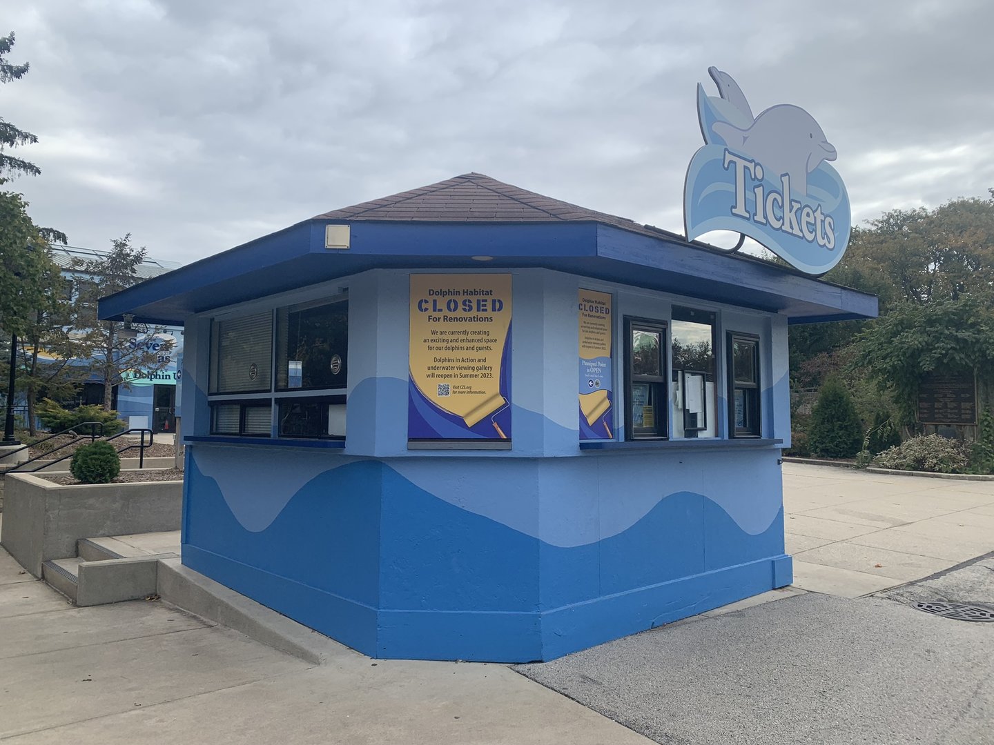 Closed dolphin presentation ticket booth