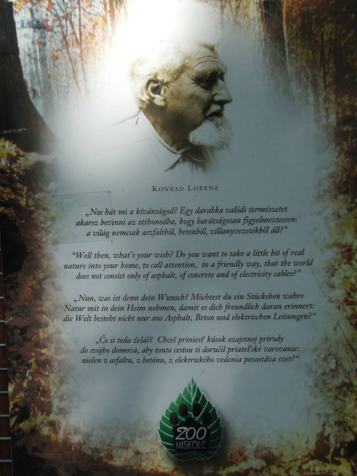 Commemorative tablet of Konrad Lorenz @ Miskolc Zoo, Hungary