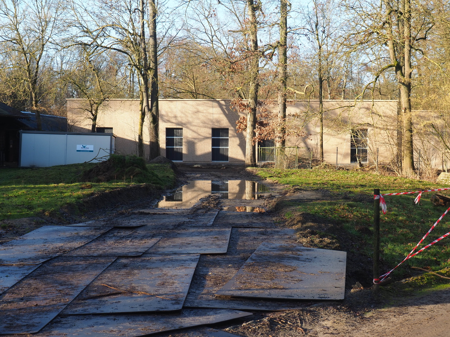Construction of new antelope house, seen from near the Barbary macaques, 2022-01-30