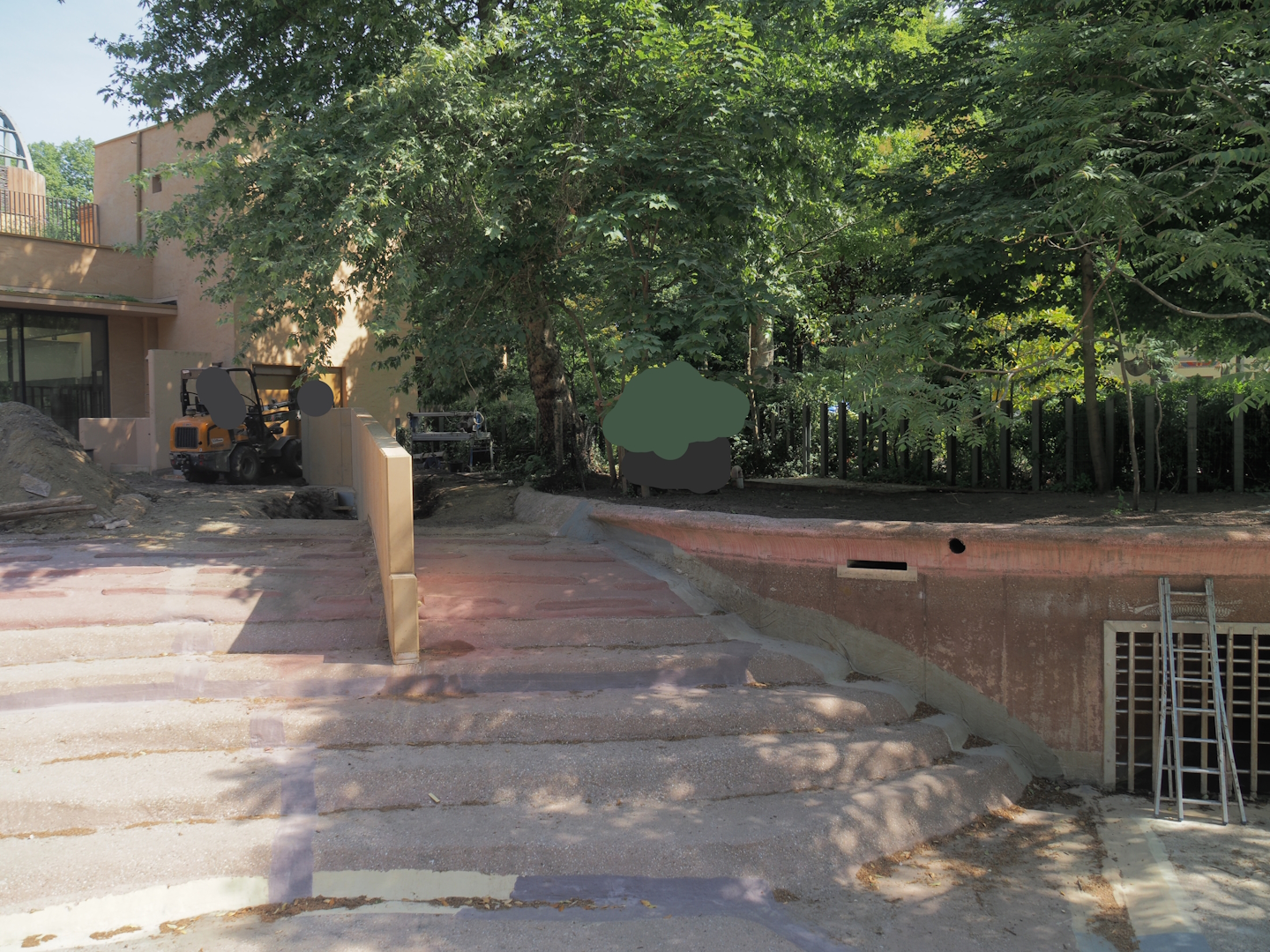 Construction work to transform the former hippopotamus exhibit into exhibits for pygmy hippopotamuses, 2025-05-14