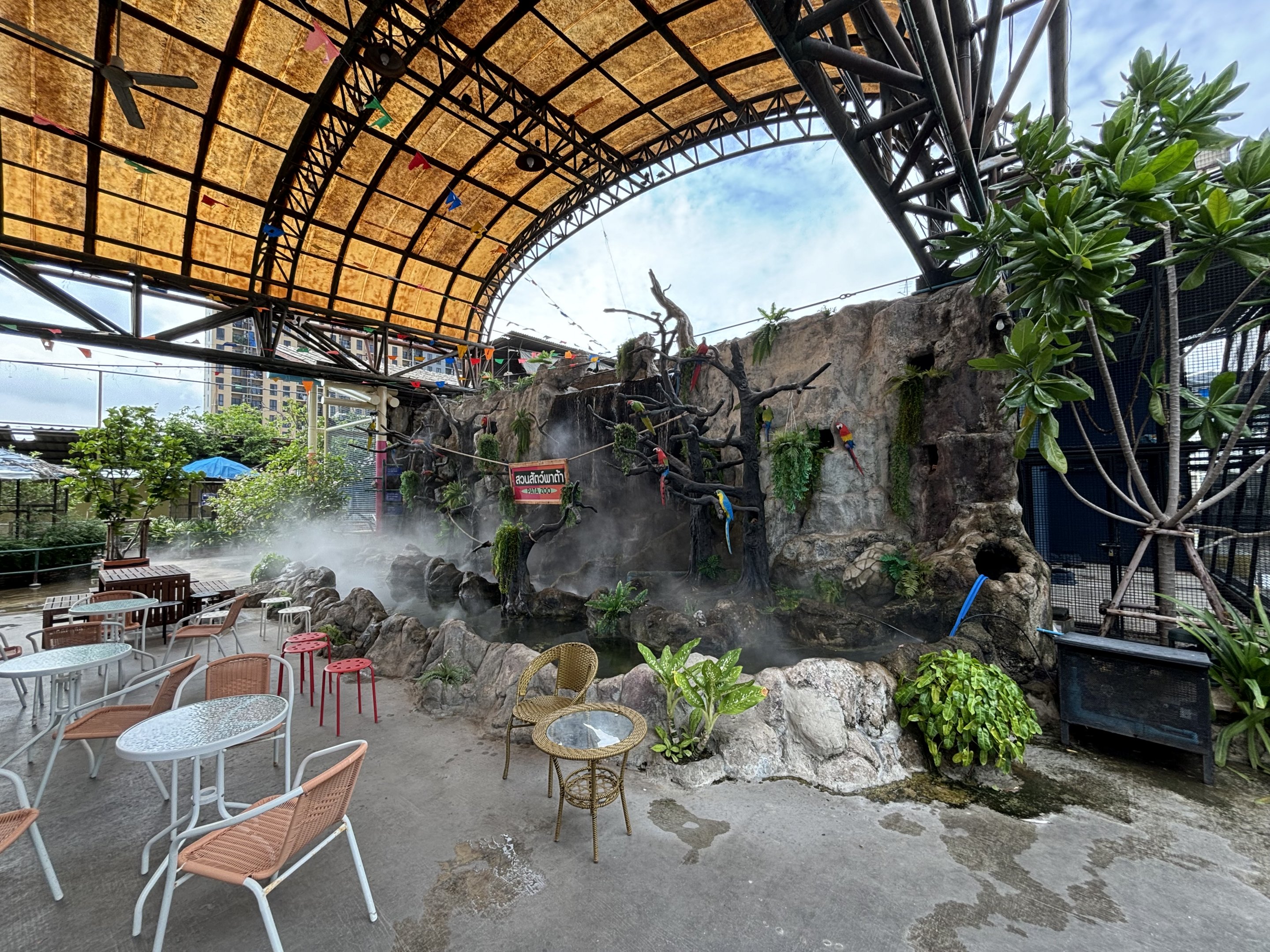 Courtyard + Macaw Statues