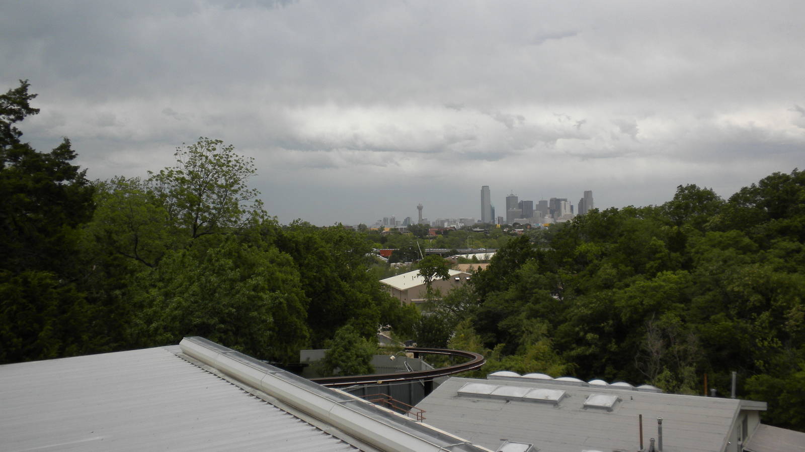 Dallas Skyline, monorail track, and new elephant barn