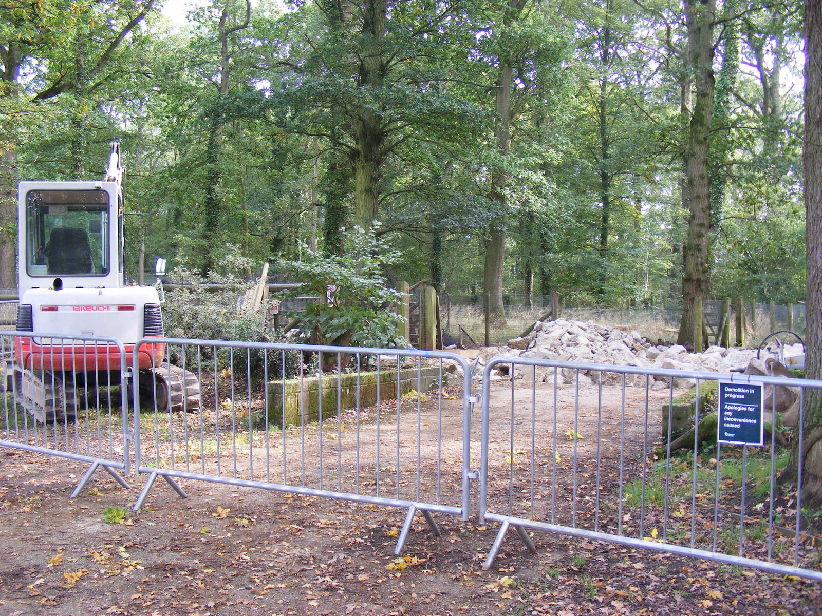 Demolition work at the old pudu house at Marwell Wildlife, 9 October 2010