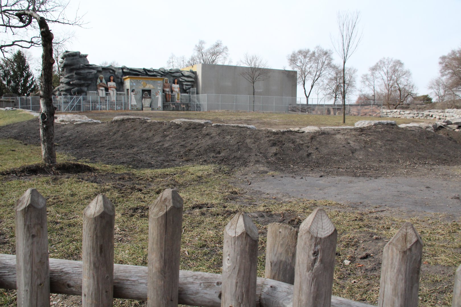 Detroit Zoo - Reticulated Giraffe enclosure and barn in background
