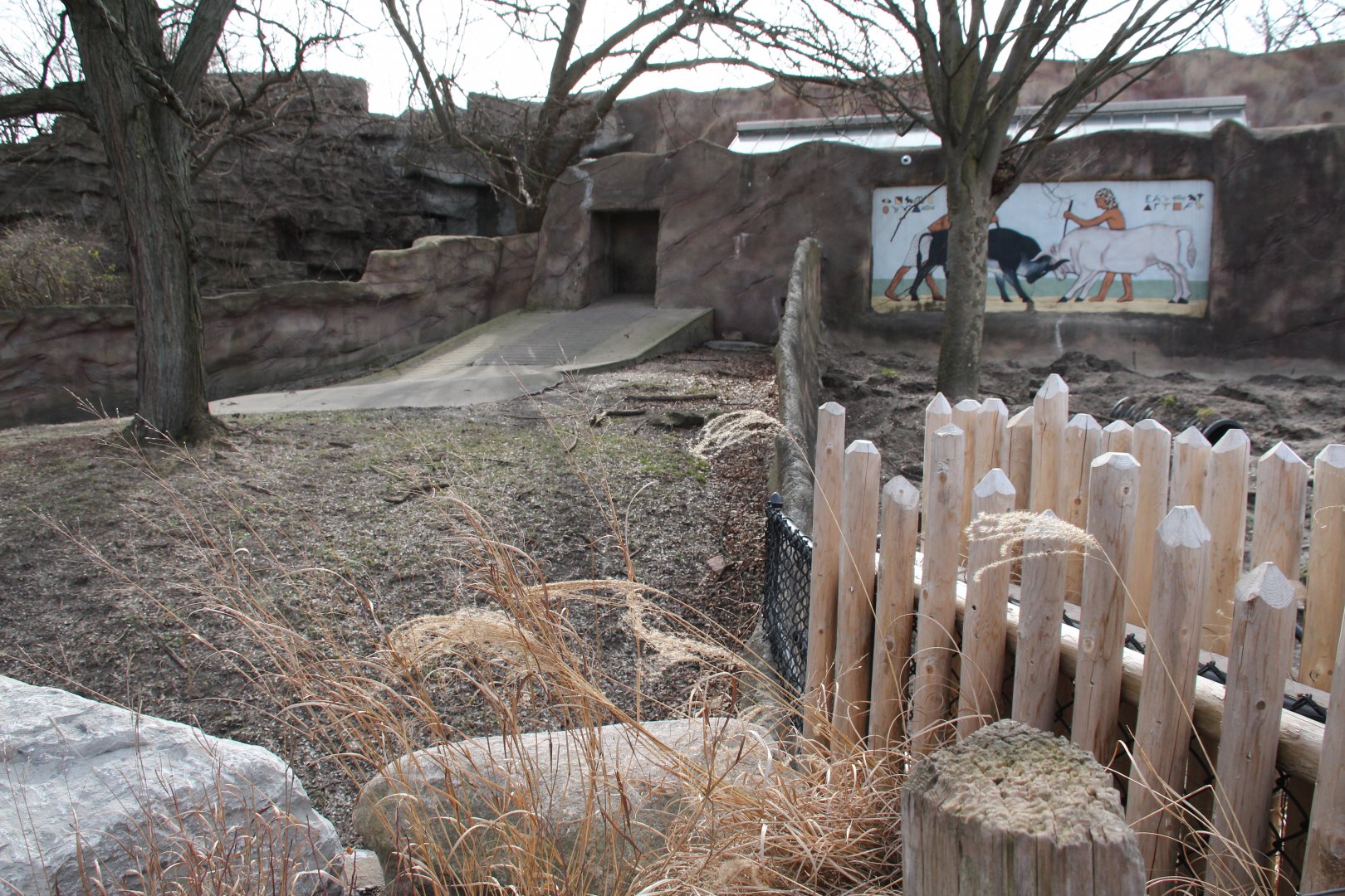 Detroit Zoo - Warthog enclosure on left, Aardvark exhibit on right