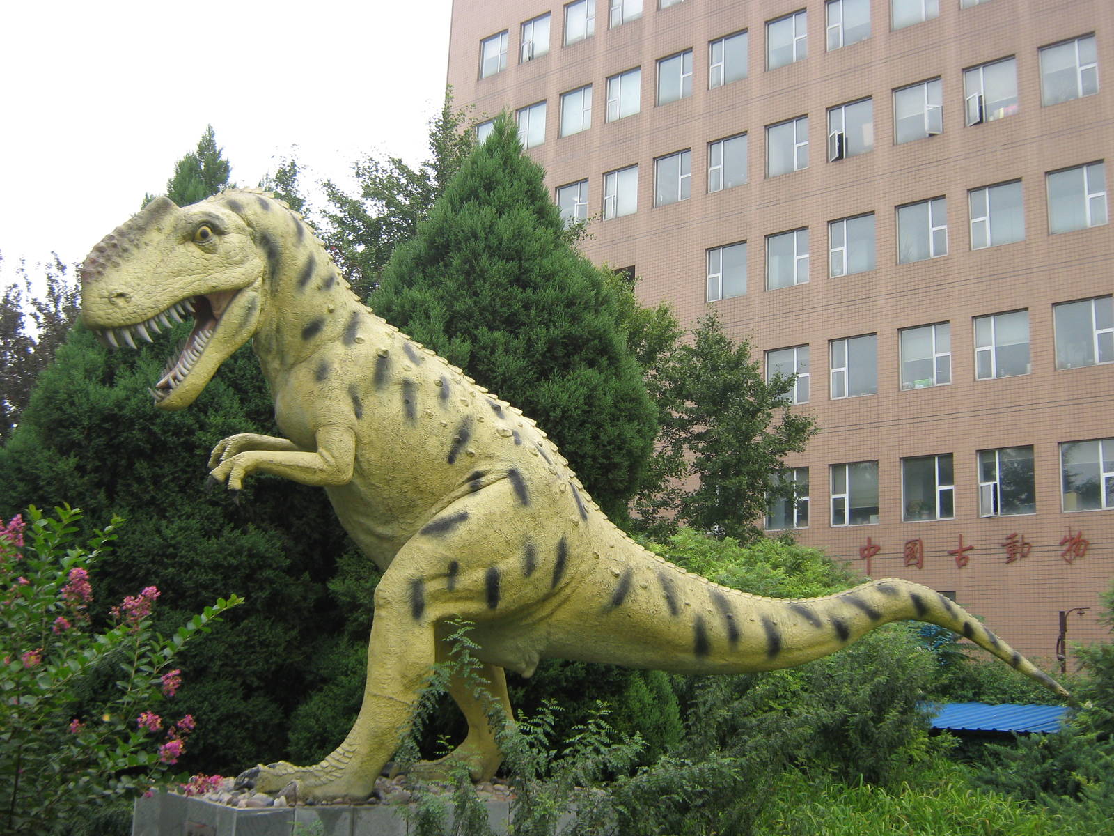dinosaur model outside the museum
