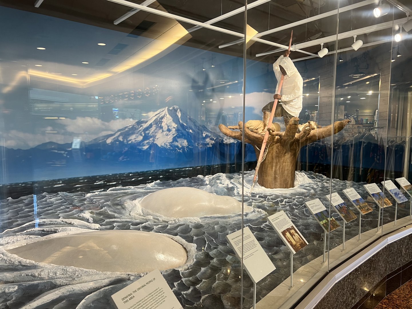 Diorama at Anchorage IAP depicting Native Alaskan hunting Belugas on the upper Cook Inlet