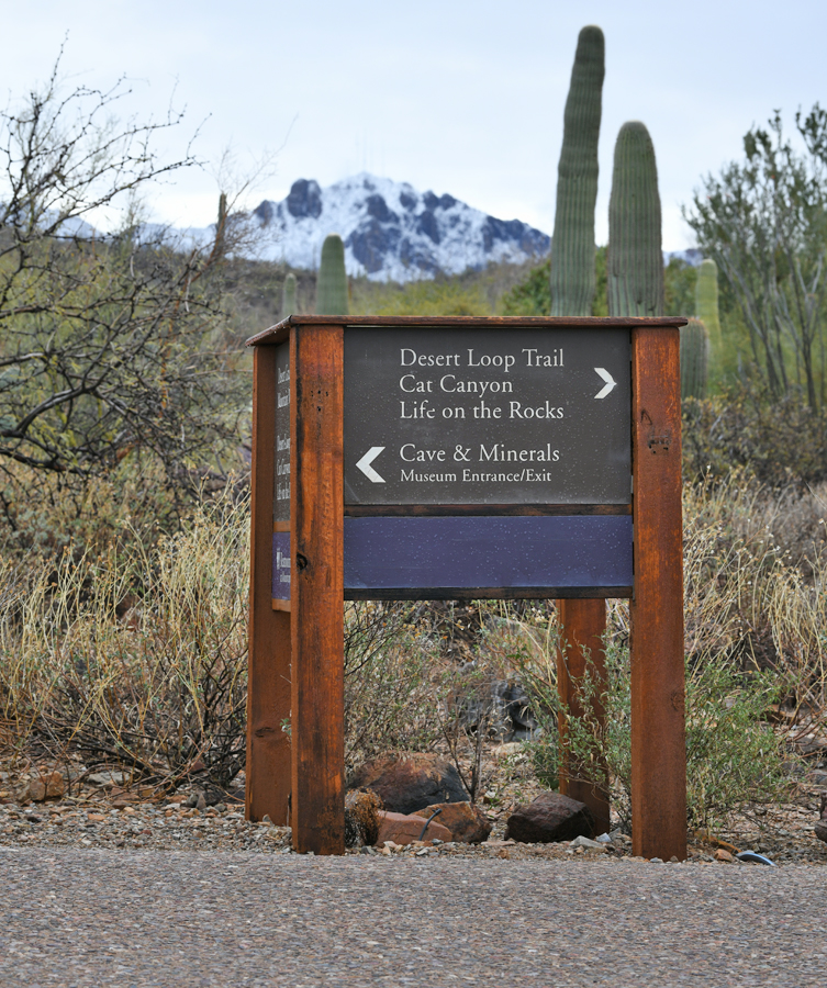 directional sign (snow behind)