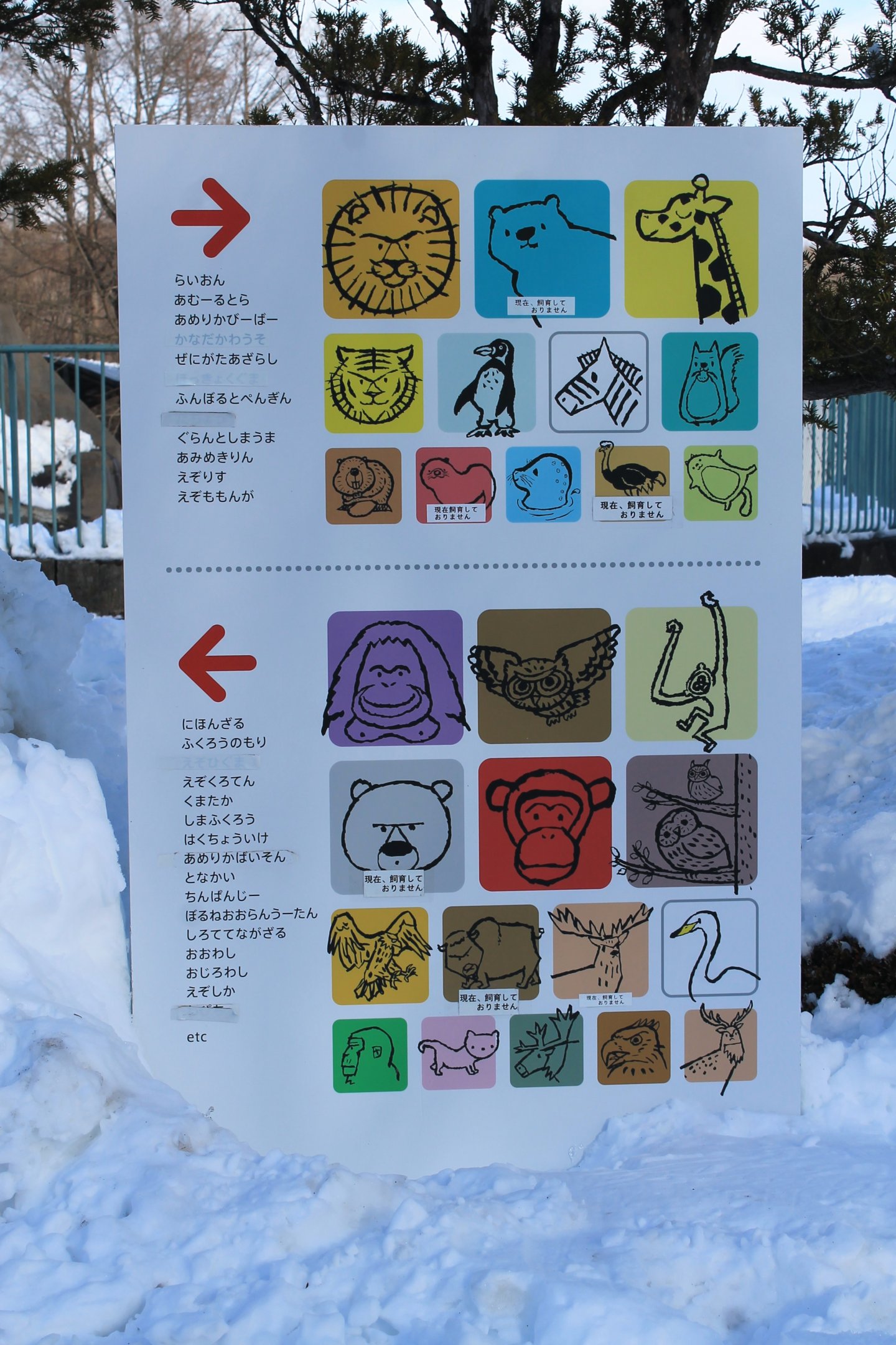Directional signage, Kushiro Zoo