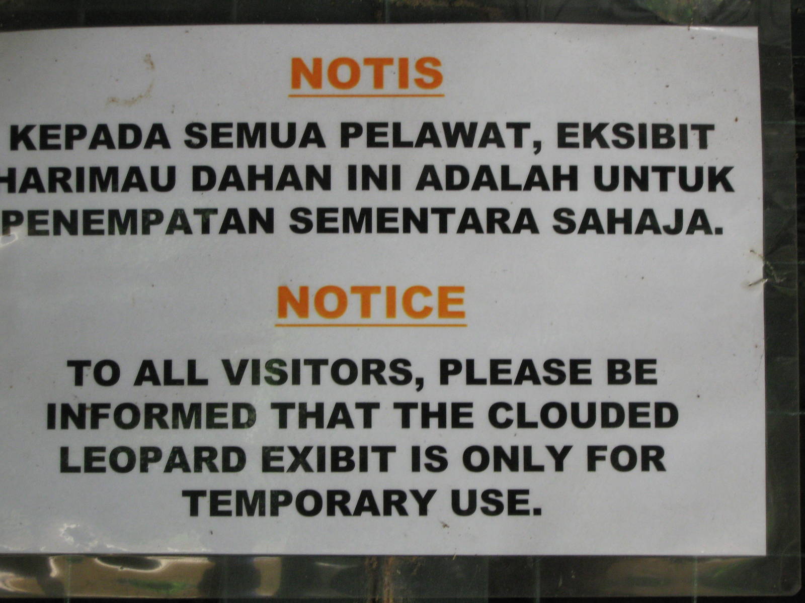 disclaimer on clouded leopard cage