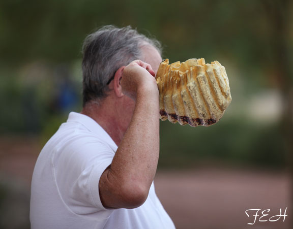 docent with elephant tooth