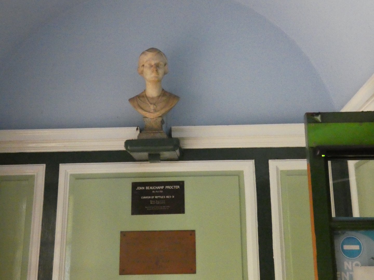 Dr Joan Procter head bust in reptile house