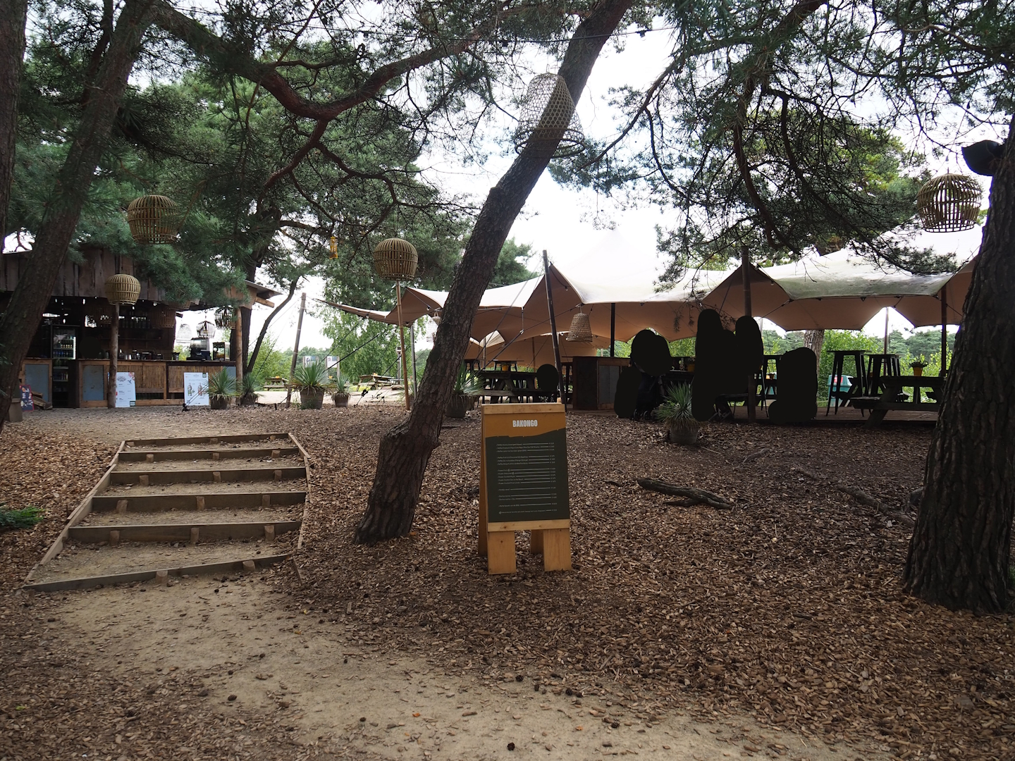 Eating area and food stand near safari boat dock, 2023-08-15