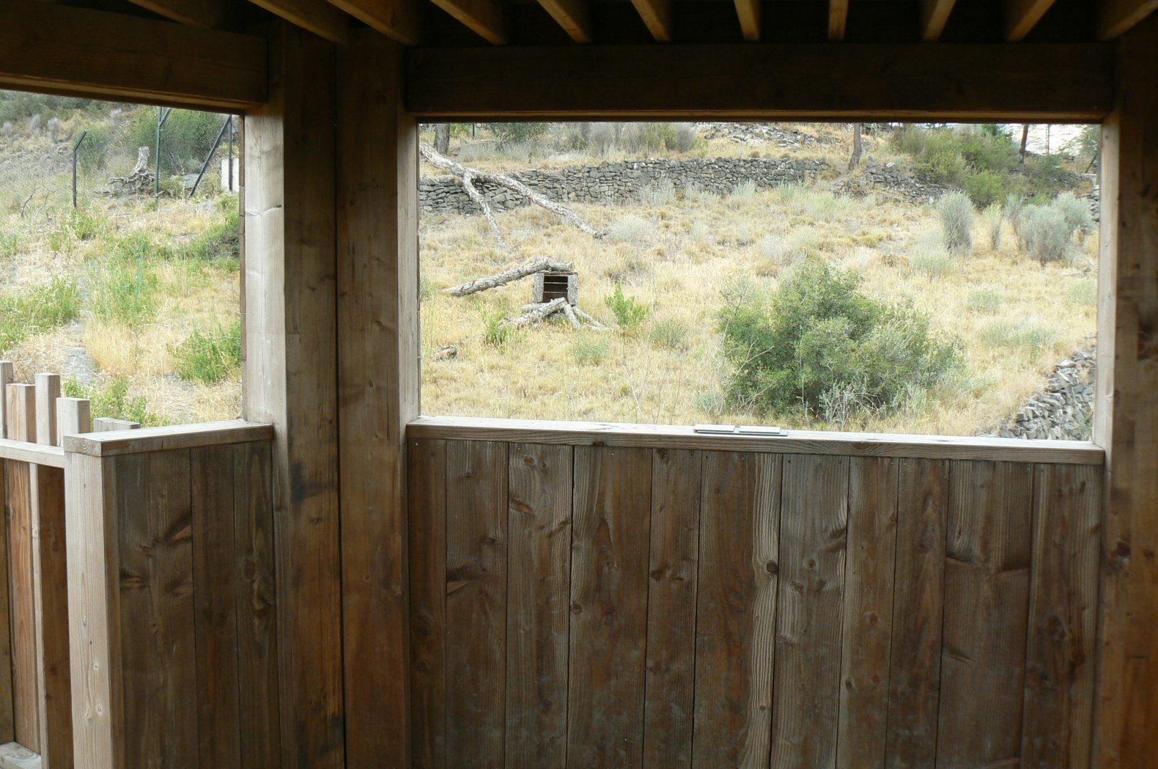 Ecozonia - View onto the raccoon enclosure from the viewing tower