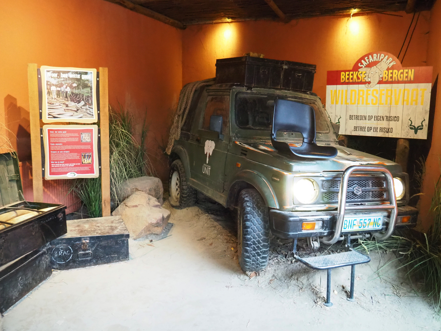 Educational display on elephant poaching in the elephant house, 2019-09-15