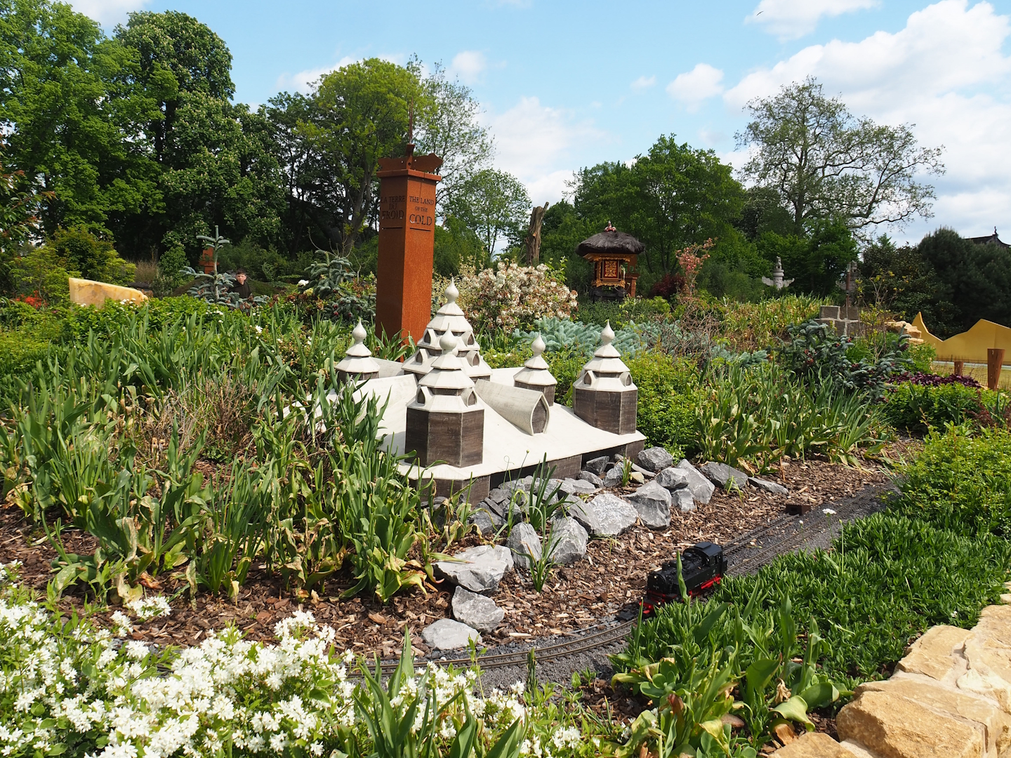 "Egg of the World" entrance area - Small representations of Russian restaurant and train from "The Land of the Cold", 2023-05-16