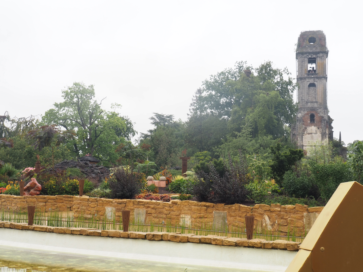 "Egg of the World" future entrance area and old abbey tower, 2022-09-14