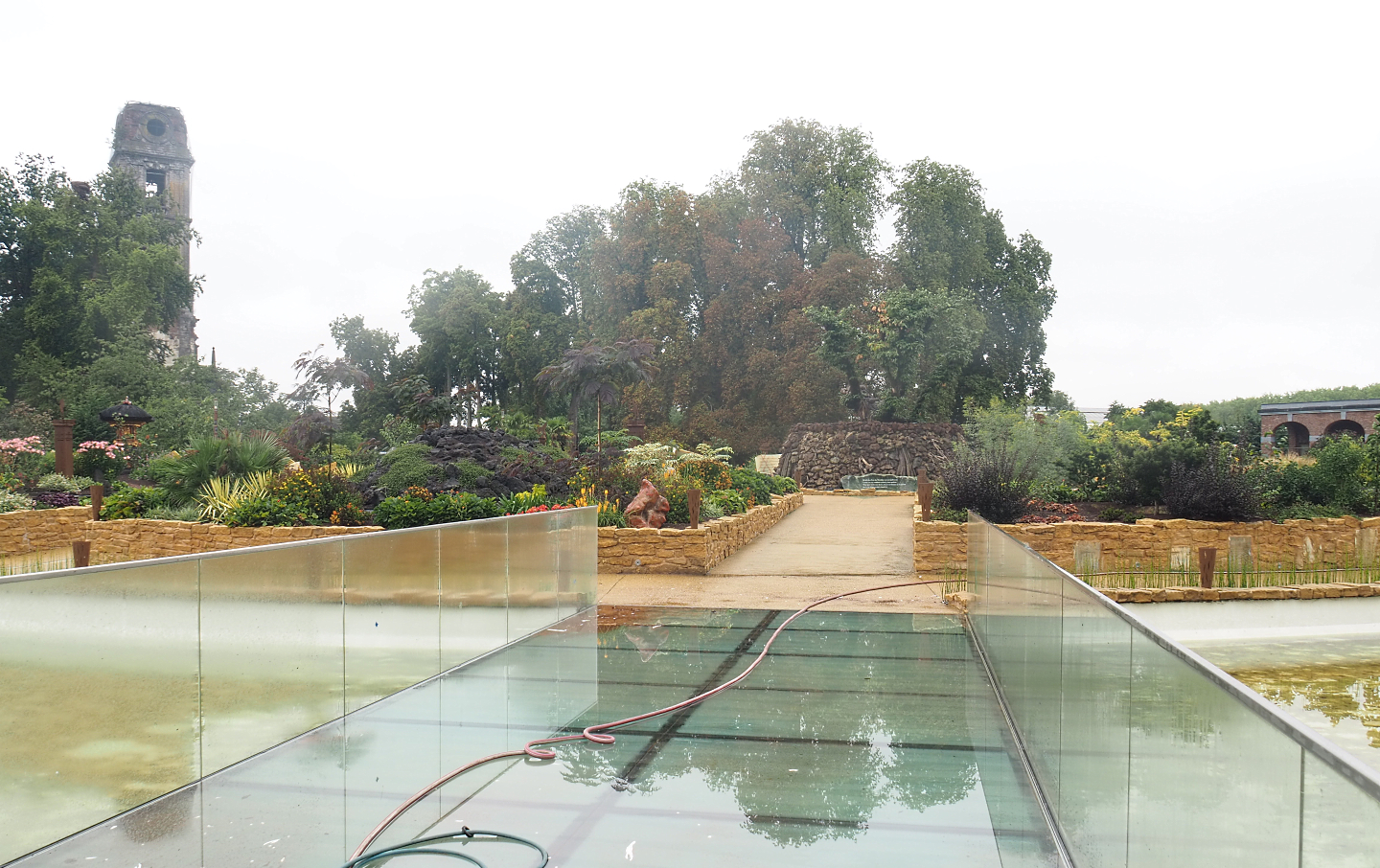 "Egg of the World" future entrance area and old abbey tower, 2022-09-14