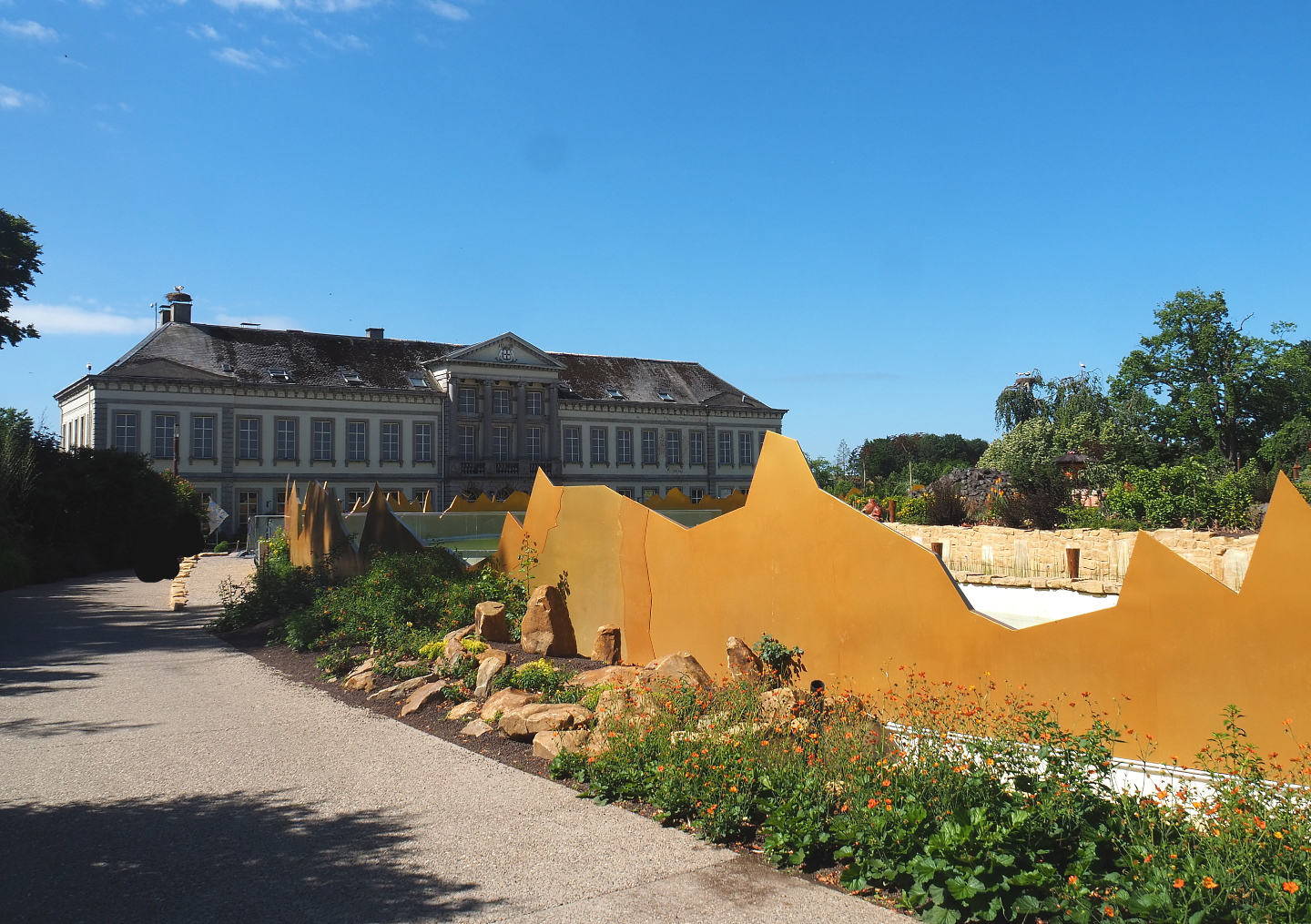"Egg of the World", part of future entrance area, and aquarium building, 2022-06-28