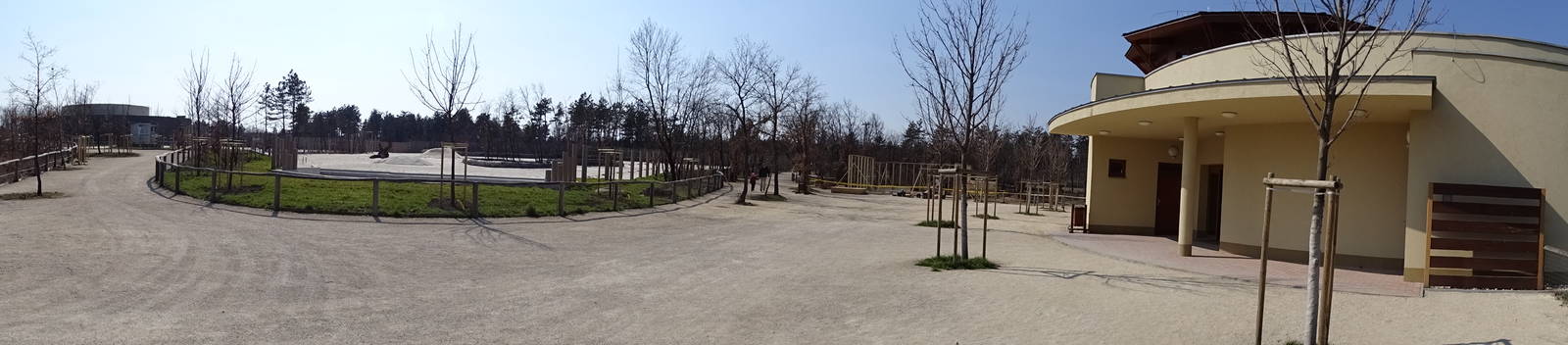 Elephant enclosure, giraffe house