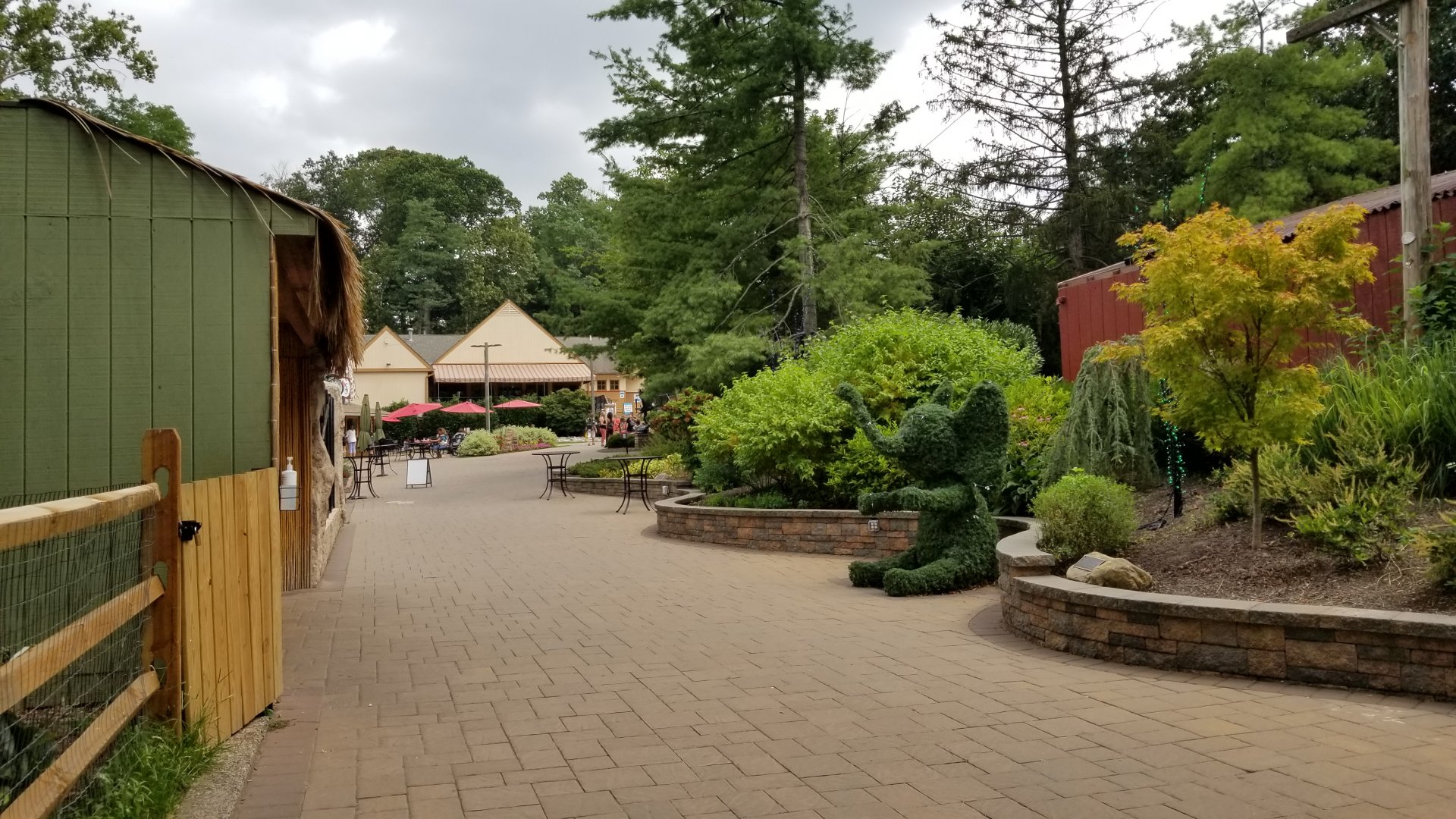 Elmwood Park - Path in front of barnyard, zoo entrance/exit in distance