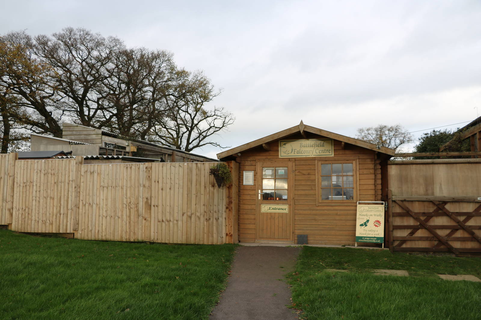 Entrance hut - Battlefield Falconry Centre, November 2015