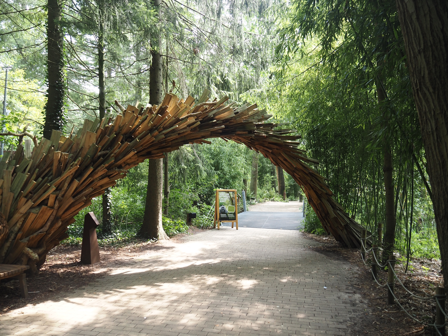 Entrance to the African forest walk-through area with Gabon talapoin and King colobus, 2024-08-18