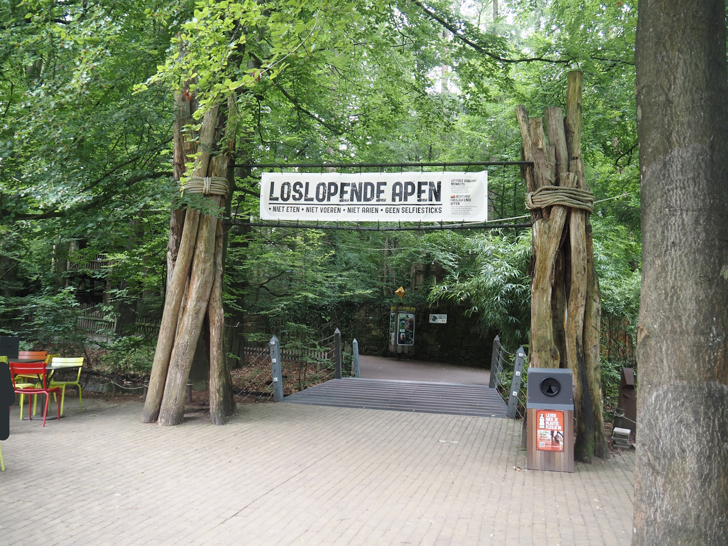 Entrance to the South American monkey walk-through area with the monkey tree-top path, 2024-08-18
