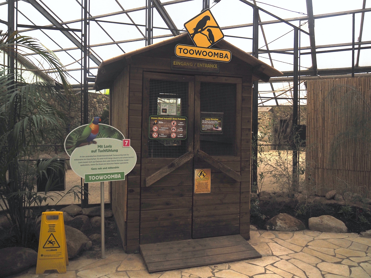 Entrance to the Toowoomba aviary - Rainbow lorikeet walk-through and feeding aviary, 2024-05-22