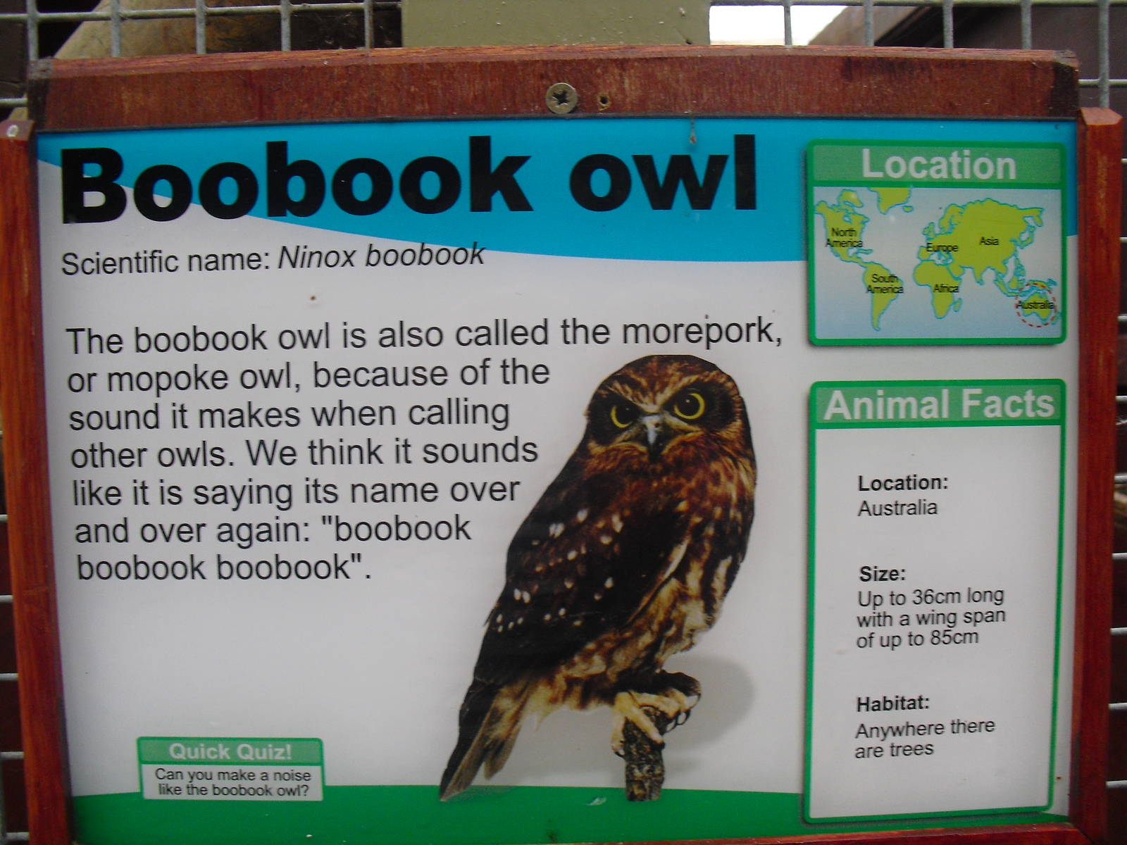 Example Signage (Boobook Owl) - 16/10/2011