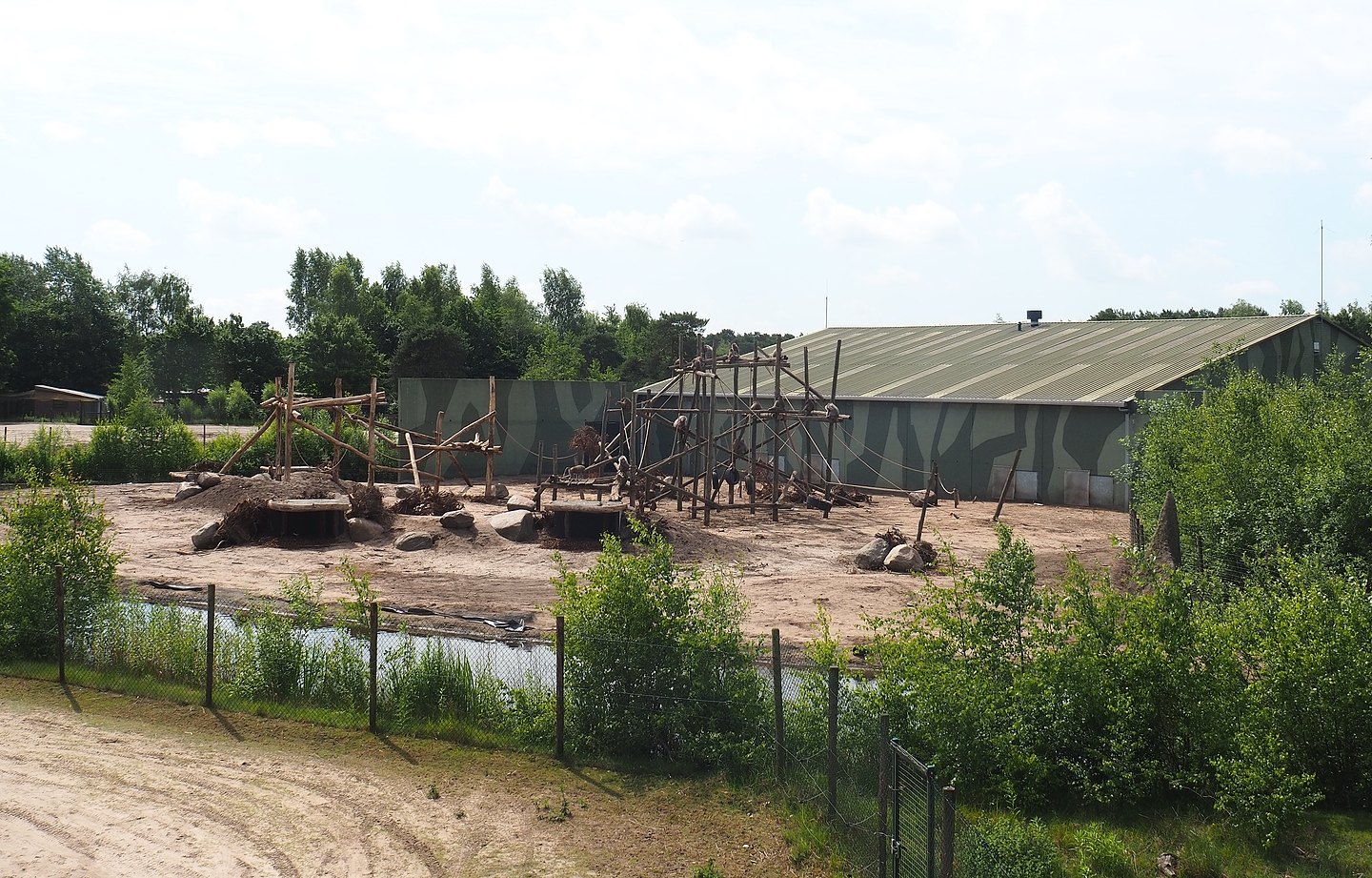 Exhibit for secondary group of Hamadryas baboons next to chimpanzee and gorilla building, 2022-06-12