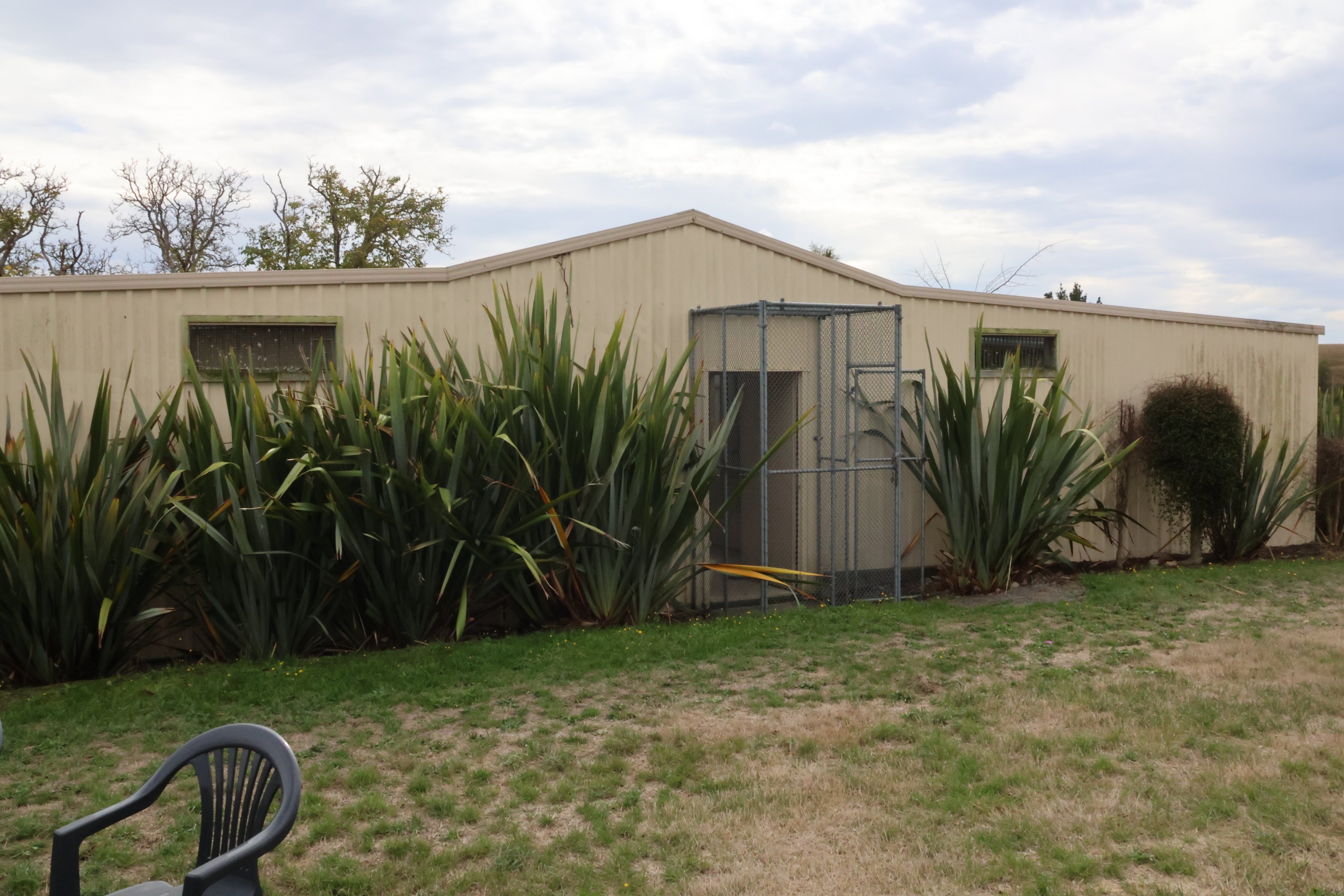 Exterior of aviary building, Kārearea Falcon Trust (Blenheim)