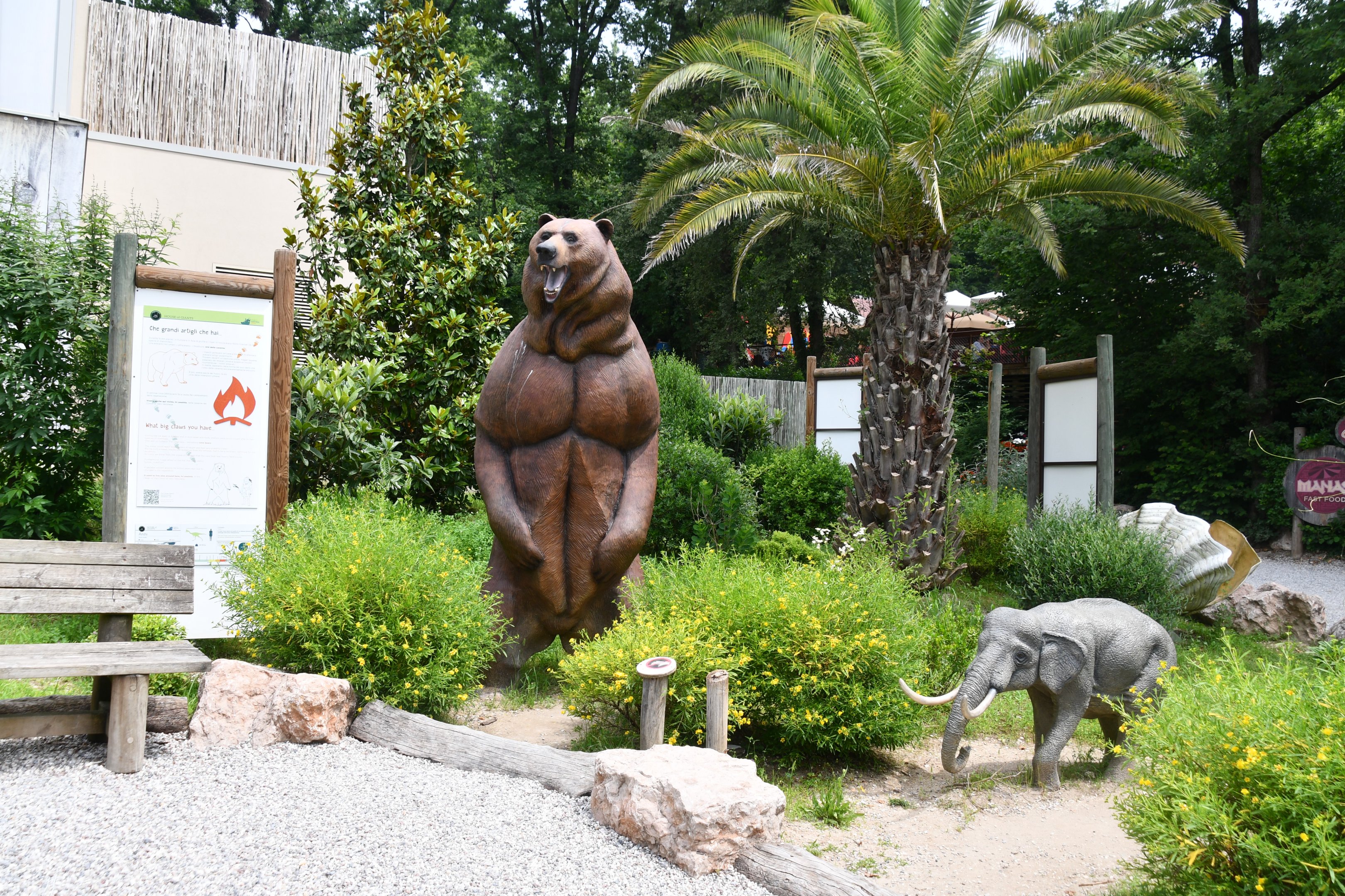Extinct animal statues in front of the House of Giants