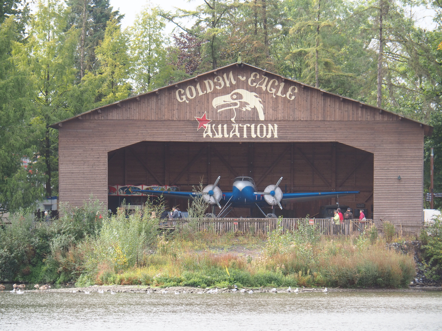 Extreme theming in The Land of the Cold - Golden Eagle Aviation hangar, with bush plane, 2019-10-04