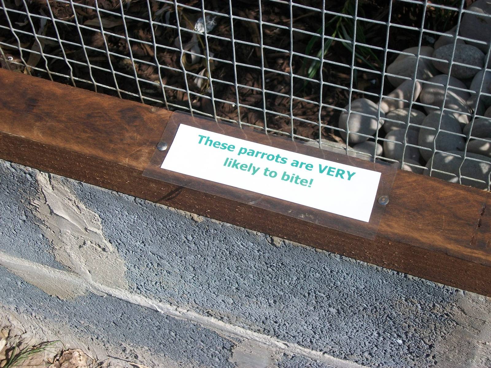 Filey Bird Garden and Animal Park, Parrot Aviary warning sign 2nd August 20