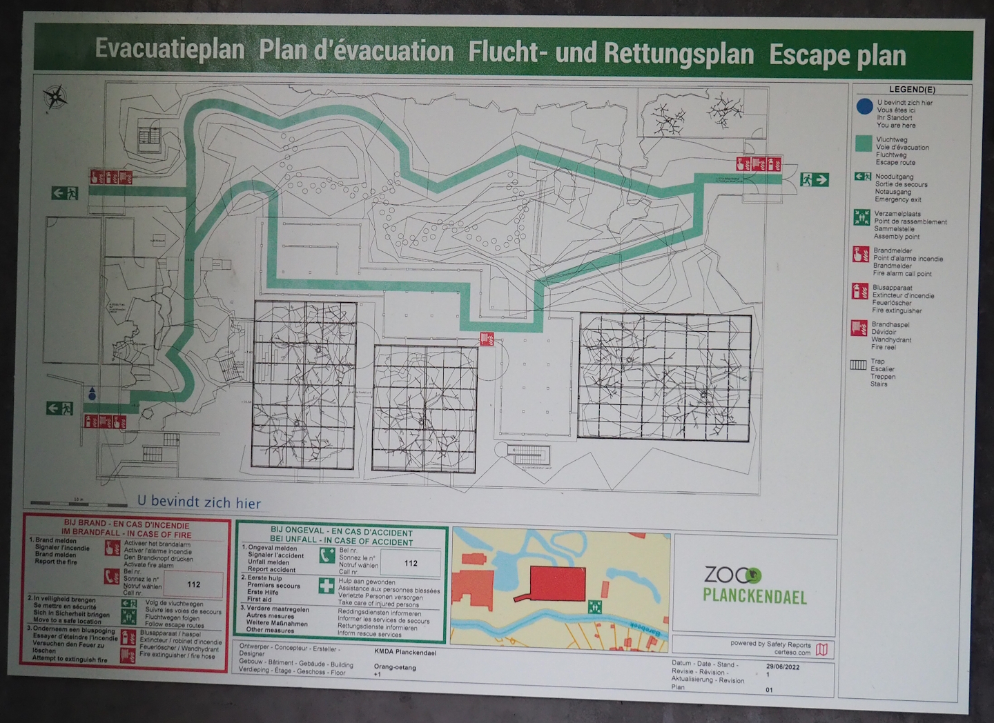Fire escape map of the orangutan greenhouse, 2022-10-19